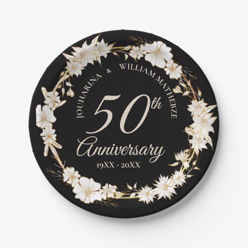 50th Anniversary Black Gold Love Hearts Confetti P Paper Plates
