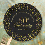 50th Anniversary Black Gold Love Hearts Confetti  Paper Plates<br><div class="desc">Featuring chic gold love hearts confetti on a black background. Personalize with your special fifty years golden wedding anniversary details in modern elegant gold lettering. Designed by Thisisnotme©</div>
