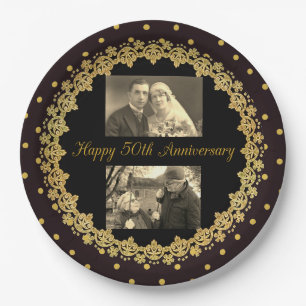 50th Anniversary Black & Gold Personalized Plate