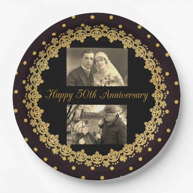 50th Anniversary Black & Gold Personalized Plate (Front)