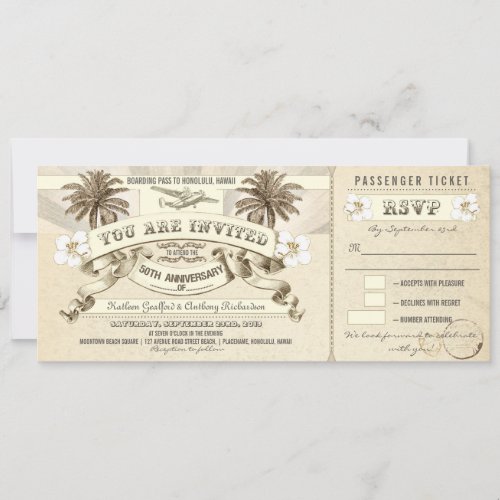 50th anniversary boarding pass tickets invitations