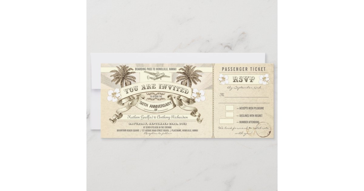 50th anniversary boarding pass tickets invitations | Zazzle