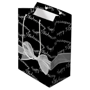 50th Anniversary Bow on Black Medium Gift Bag