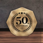 50th Anniversary Business Logo Gold Acrylic Award<br><div class="desc">Gold foil style 50th-anniversary acrylic award plaque with a business logo. Commemorative design with a laurel branch and stars. The logo can be changed for text by clicking the button to edit the design.</div>