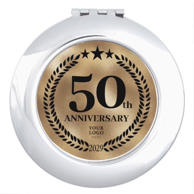 50th Anniversary Business Logo Gold Compact Mirror (Front)