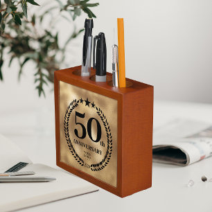 50th Anniversary Business Logo Gold Desk Organizer