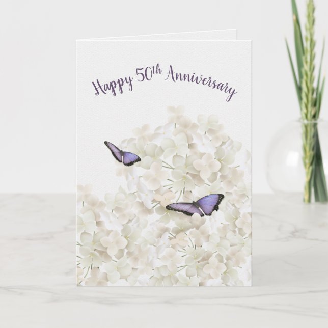 50th Anniversary Butterflies on White Hydrangea  Card (Front)