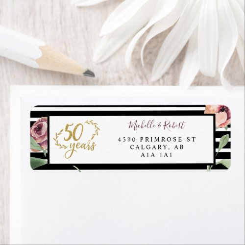 50th Anniversary Calligraphy Red Rose Watercolor Label