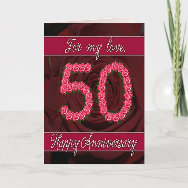 50th anniversary card with roses and leaves (Front)