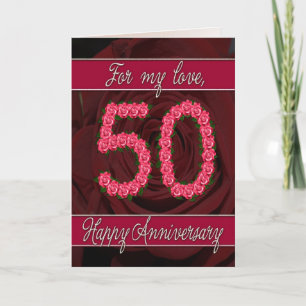 50th anniversary card with roses and leaves