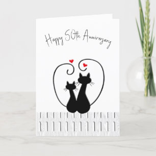 50th Anniversary Cats With Hearts Card