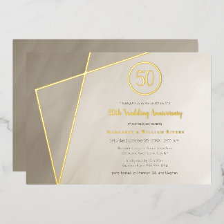 50th anniversary celebration antique gray gold foi foil invitation