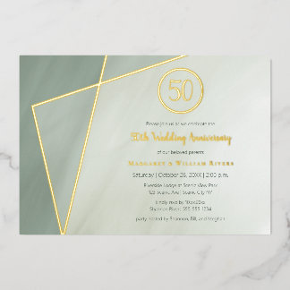 50th anniversary celebration grayed jade with gold foil invitation