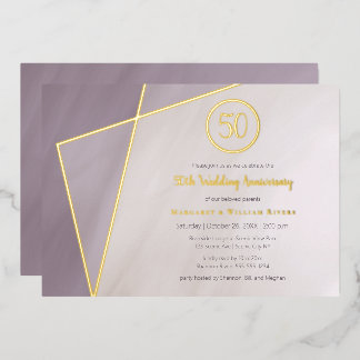 50th anniversary celebration muted plum gold frame foil invitation