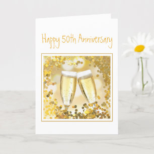 50th Anniversary Champagne Flutes Add Custom Photo Card