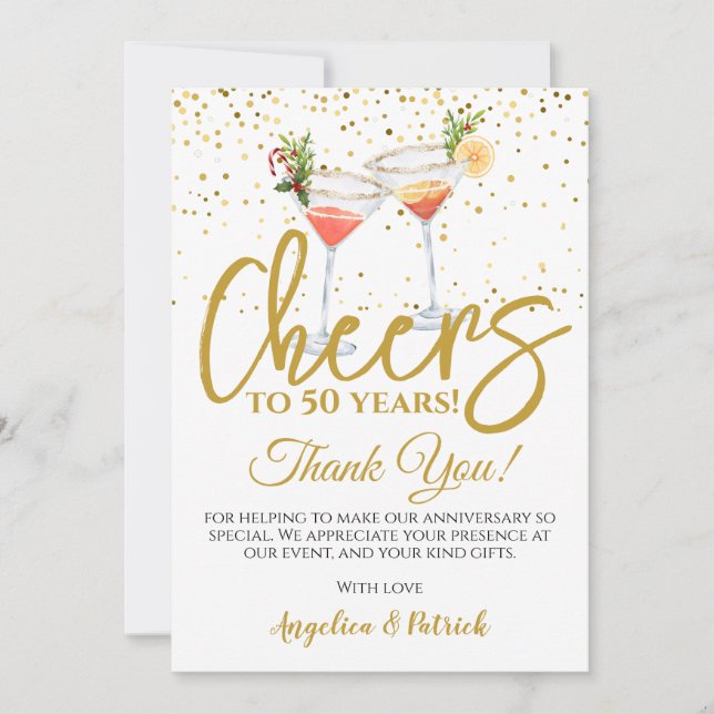 50th Anniversary Cheers Cocktails Thank You Card (Front)