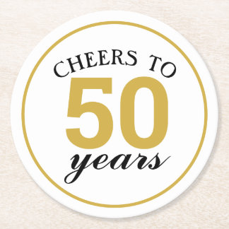 50th Anniversary Cheers to 50 Years Gold Round Paper Coaster