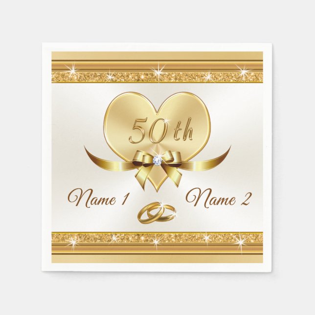 50th Anniversary Cocktail Napkins, Personalized Napkins (Front)