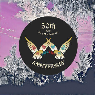 50th Anniversary Couple Decorative Art Love Birds Classic Round Sticker