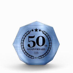 50th Anniversary Custom Business Logo Blue Acrylic Award