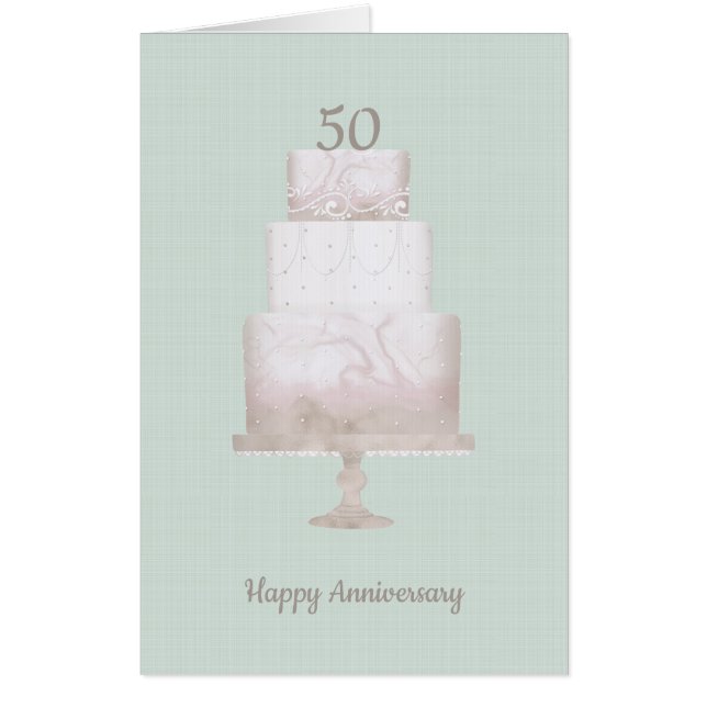 50th Anniversary Custom Cake Green Linen   Card (Front)