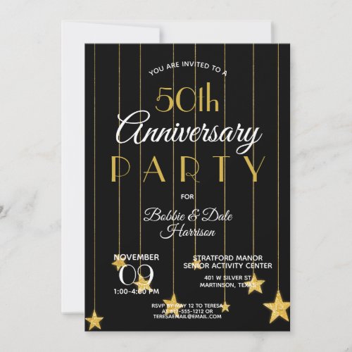 50th Anniversary Custom Event Gold Black Party Invitation