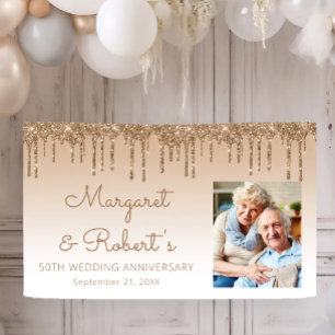 50th Anniversary Custom Photo Gold Glitter Drip Banner