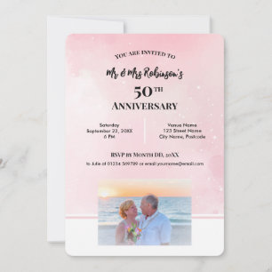 50th Anniversary Custom Photograph Starry Pink Invitation