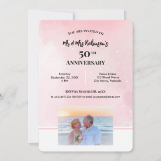50th Anniversary Custom Photograph Starry Pink Invitation