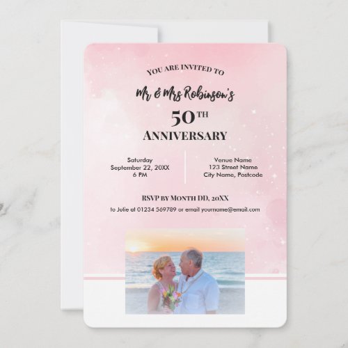 50th Anniversary Custom Photograph Starry Pink  Invitation