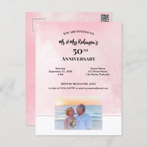 50th Anniversary Custom Photograph Starry Pink  Postcard