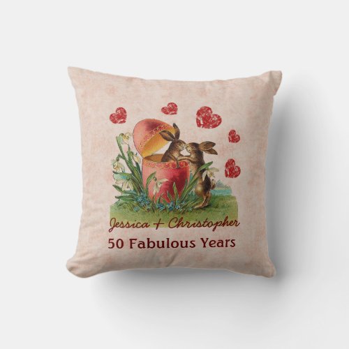 50th Anniversary Cute Vintage Rabbits Kissing A05 Throw Pillow