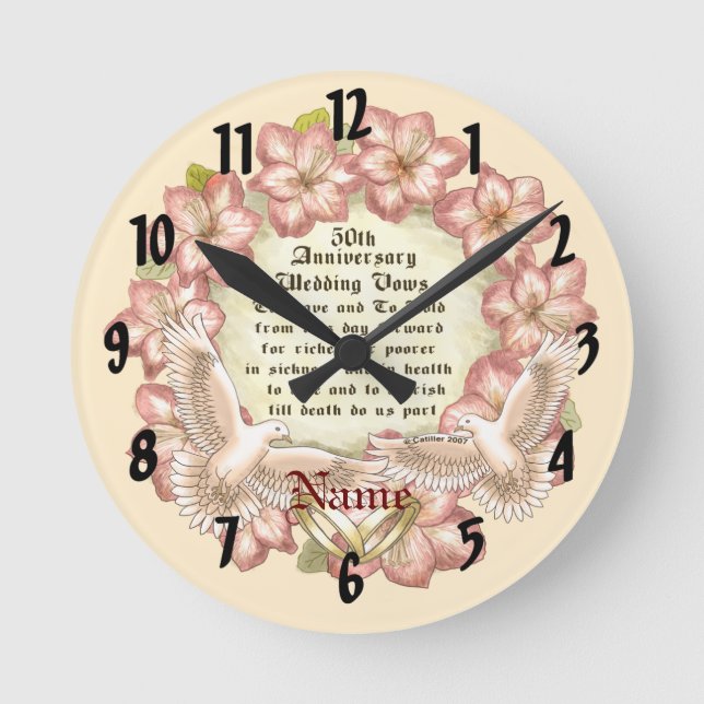 50th Anniversary Doves  Round Clock (Front)