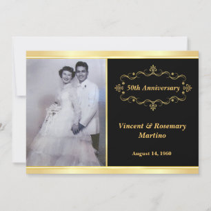 50th Anniversary Elegant Black Gold Photo Invite