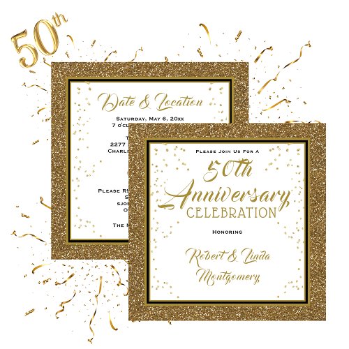 50th Anniversary Elegant Gold  Invitation