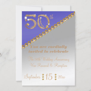 50th Anniversary elegant gold nugget & Blue Invita Invitation