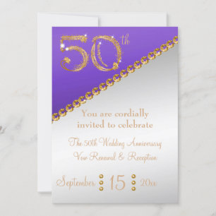50th Anniversary elegant gold nugget & Purple Invi Invitation
