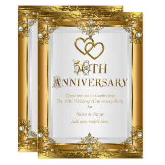 50th Anniversary Elegant Gold White Pearl Golden Invitation