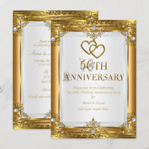 50th Anniversary Elegant Gold White Pearl Golden Invitation