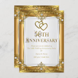 50th Anniversary Elegant Gold White Pearl Golden Invitation