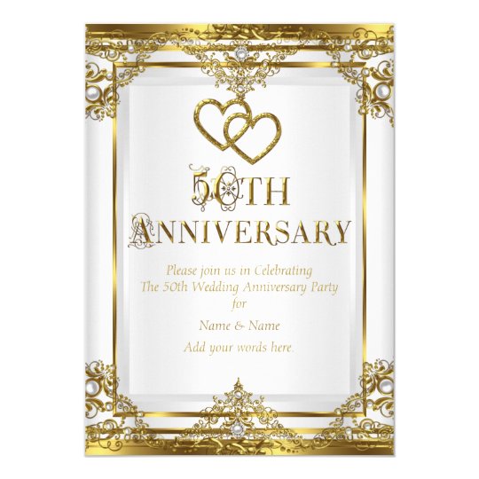 50th Anniversary Elegant Gold White Pearl Invitation | Zazzle.com