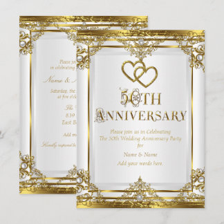 50th Anniversary Elegant Gold White Pearl Invitation