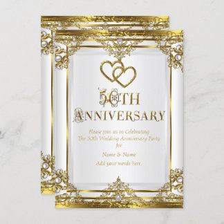50th Anniversary Elegant Gold White Pearl Invitation