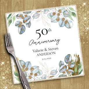 50th Anniversary Eucalyptus Greenery Napkins