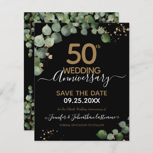 50th Anniversary Eucalyptus Save the Date Budget