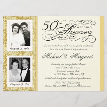 50th Anniversary Fancy 2 Photo Invitation - Large by SquirrelHugger at Zazzle