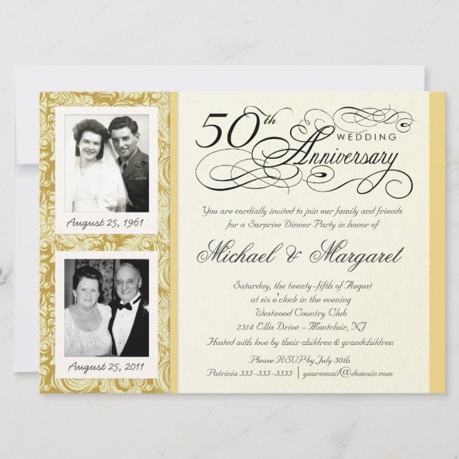 50th Anniversary Fancy 2 Photo Invitation - Large (Front)