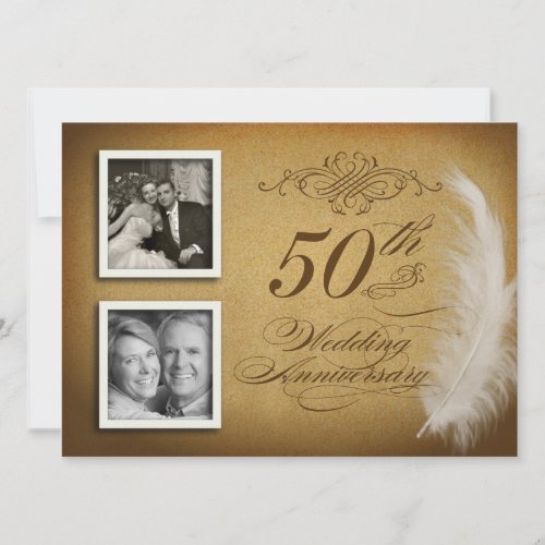 50th Anniversary Fancy Feather 2 Photo Invites