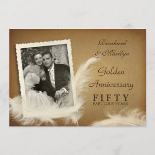 50th Anniversary Fancy Feather Photo Invitations