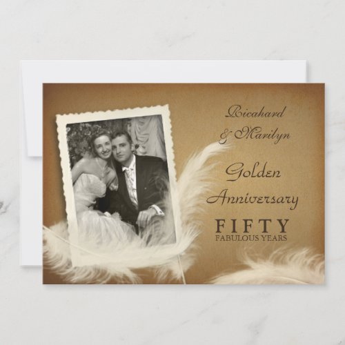 50th Anniversary Fancy Feather Photo Invitations